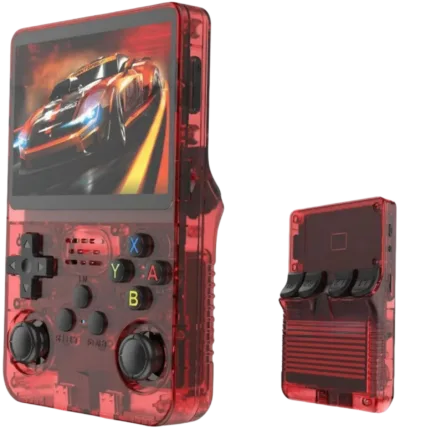 R36S Handheld Video Game Console Transparent Red